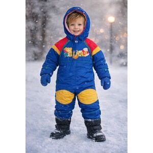 Weather Tamer‎ Snowsuit Kids 2T-3T Blue Colorblock Vintage Retro Kidcore 90s